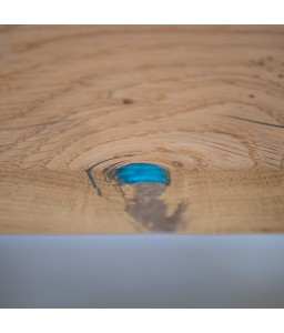 Office Table in Oak Wood and Blue Resin