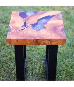 Table Basse en Teck Résine Transparente et Métal