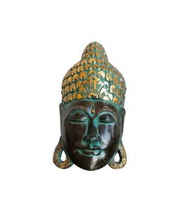 Masque Boudha en Bois d'Albésia Feuille d'Or