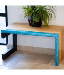Coffee Table in Oak Wood and Blue Resin