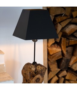 Unique Lamp in Olive Wood and Steel Lampshade