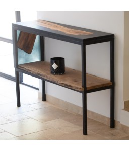 Console in Walnut, Olive and Black Resin