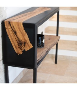 Console in Walnut, Olive and Black Epoxy Resin