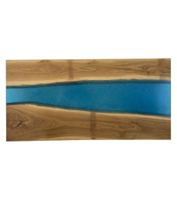 Headboard in Oak Wood and Blue Resin