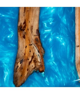 Floating Wood Coffee Table and Blue Epoxy Resins