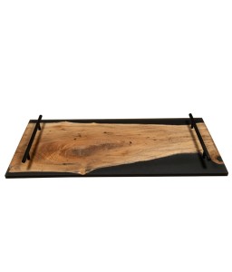 Tray in Walnut Wood and Metallic Black Resin
