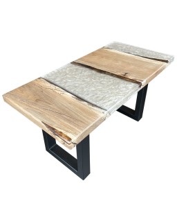 Table Basse en Noyer et Résine Epoxy Nacrée