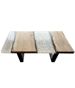 Table Basse en Noyer et Résine Epoxy Nacrée