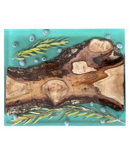 Artwork in Walnut & Green Epoxy with Olives