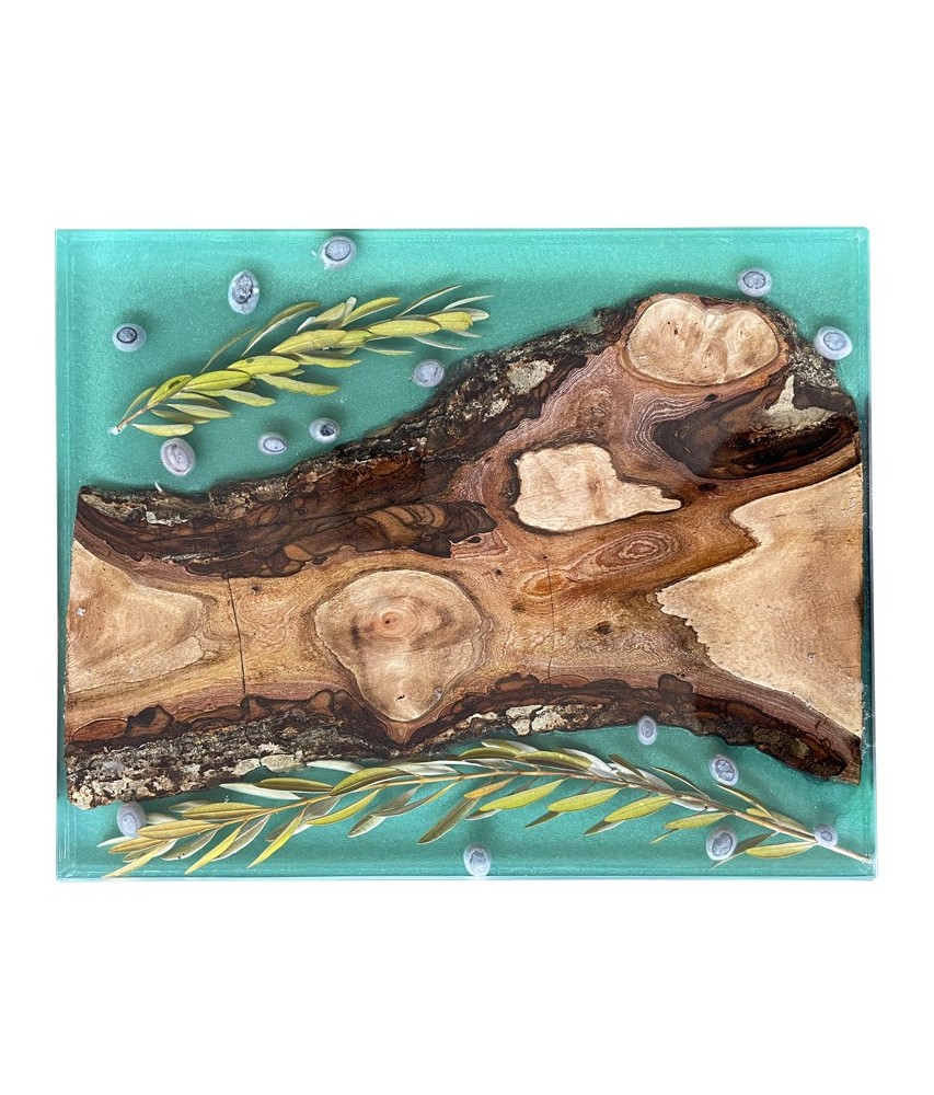 Artwork in Walnut & Green Epoxy with Olives