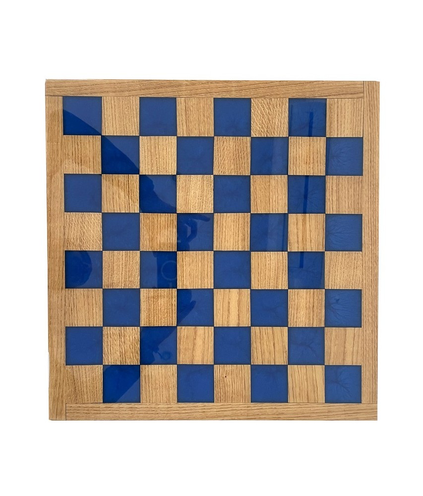 Chessboard in Oak Wood and Blue Epoxy