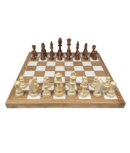 Tablero de ajedrez Madera Roble y Epoxi Blanca