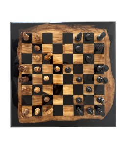 Olive Wood and Epoxy Black Chessboard