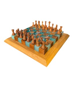 Chessboard in Oak and Walnut with Green and White Epoxy