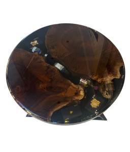 Round coffee table in wood and black epoxy resin – 60 cm – Unique piece