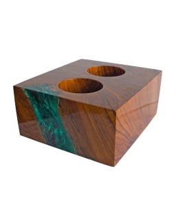 Rectangle Candle Holder in Teak and Green Resin