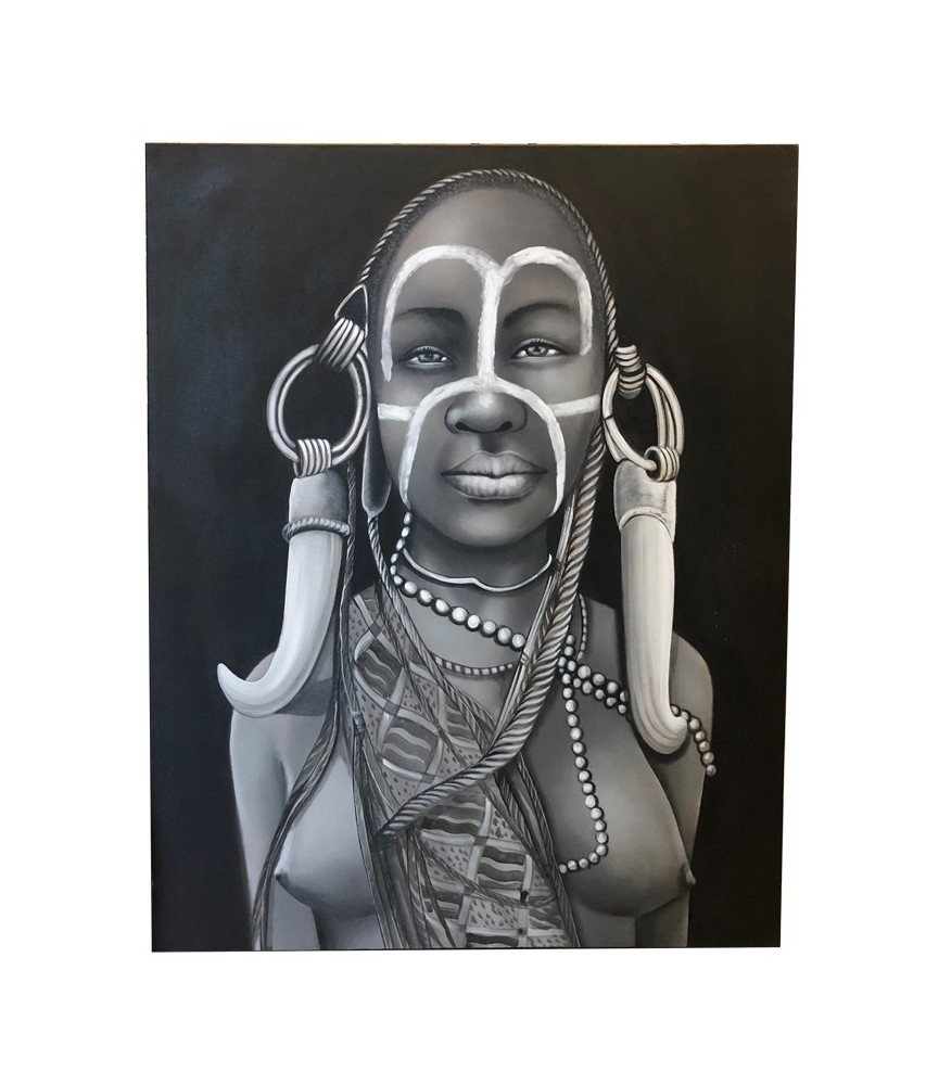 Peinture en Noir et Blanc Représentant une Africaine