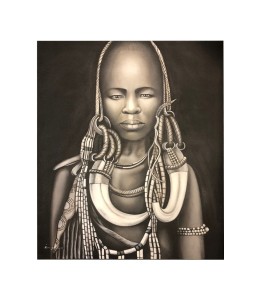 Peinture en Noir et Blanc Représentant une Africaine