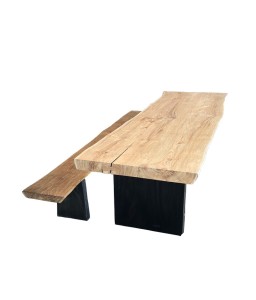 Table Luxe Design et 4 Bancs en Teck Massif Naturel