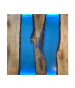 Table Basse en Bois de Tilleul et Résine Bleue