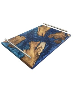 Plateau en Bois d'Olivier et Résines Bleues