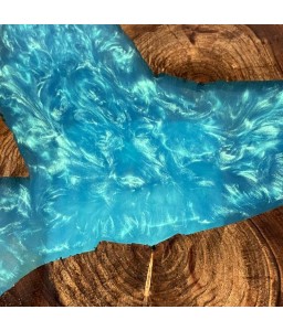 Table Basse Ronde en Bois de Noyer et Résine Turquoise