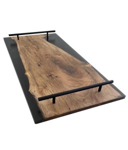 Tray in Walnut Wood and Metallic Black Resin